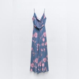 ZARA FLOWY PRINTED Backless Maxi Dress Gown Bloggers NWT XS 2/4